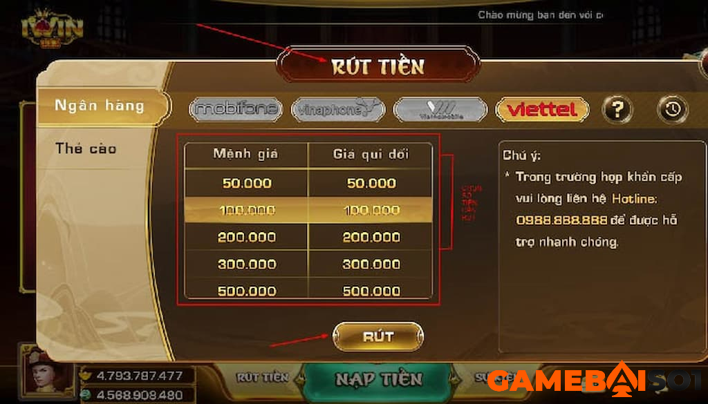 rút tiền đơn giản tại iwin