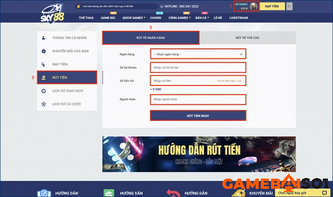 hướng dẫn Nạp Rút Tiền Sky88