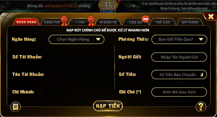 Hướng dẫn chi tiết cách nạp tiền vào Hit CLub