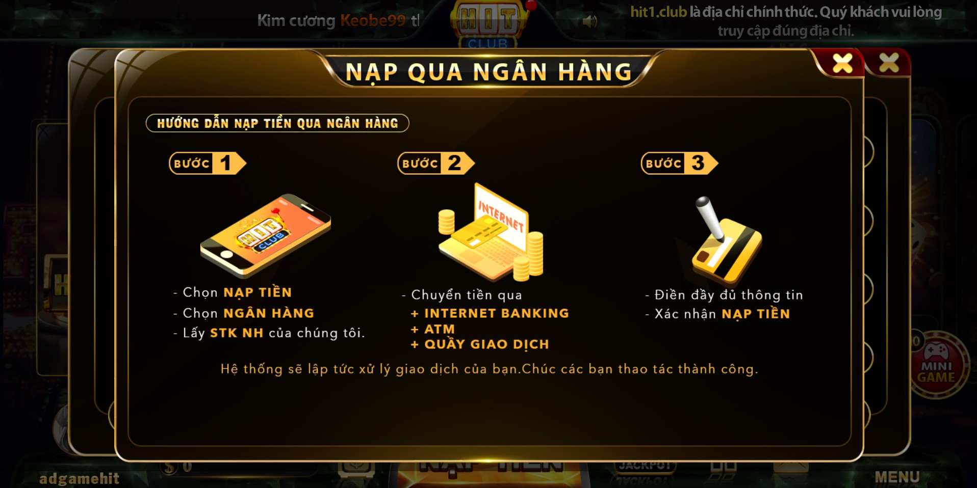 Nạp tiền tại Hit Club